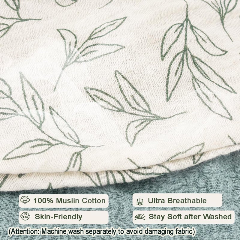 lethooly Nursing Pillow Cover - 2-Pack Muslin Cotton Removable Covers for Breastfeeding Pillows, Ultra-Soft Baby Feeding Pillowcase for Boy & Girl, Fits 22.5"x18" Pillows (Green Leaf & Sage Green) - Image 4
